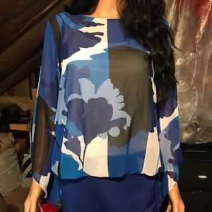 Women’s Alfani Blue/White/Black Blouse Size Small